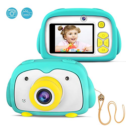 FISHOAKY Appareil Photo Numerique, 12 MP Appareil Photo Enfants avec Selfie / Zoom x4 / 2 Pouces LCD / 1080P HD, Rechargeable Caméra Numérique pour 3 à 10 Ans Enfants(Green)