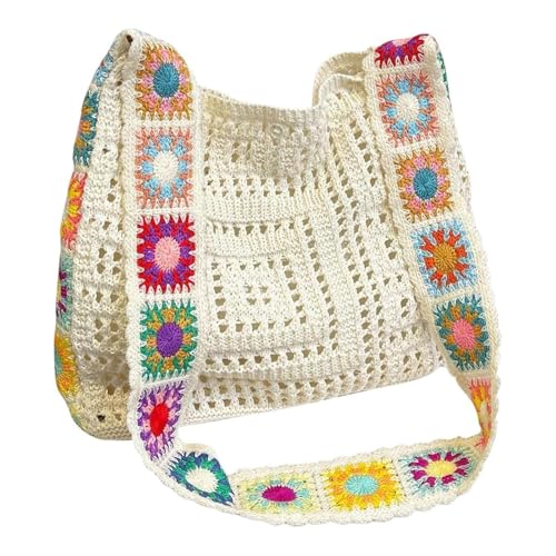 Image of Crochet Tote Bag Pouch Knitted Women Shoulder Bag for Outdoor Party Birthday Beige