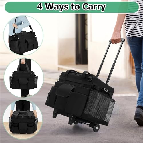 Image of LoDrid Rolling Cleaning Caddy with Lid and Detachable Trolley, Black | Cleaning Supplies Organizer, Cleaning Caddy Cart on Wheels with Handle and Shoulder Strap for Housekeepers