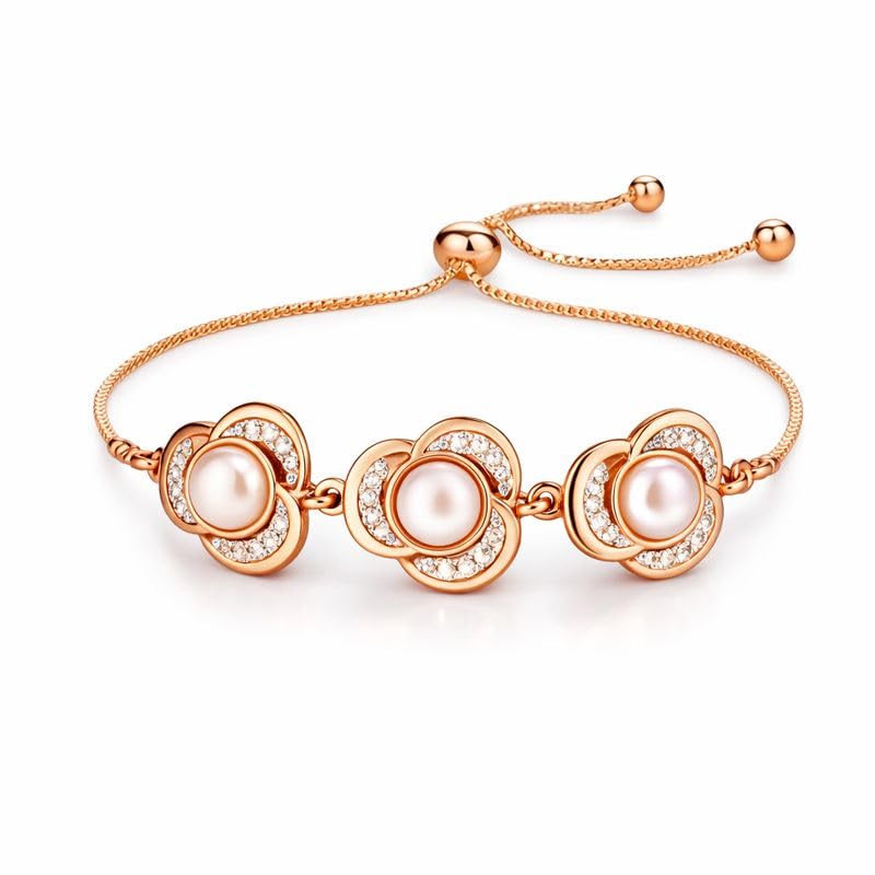 Rose Gold Plated Hexagon Shape with American Diamond Adjustable Bracelet for Women and Girls | Anti- Tranish | Anti -Allergy | Office Wear-image-9