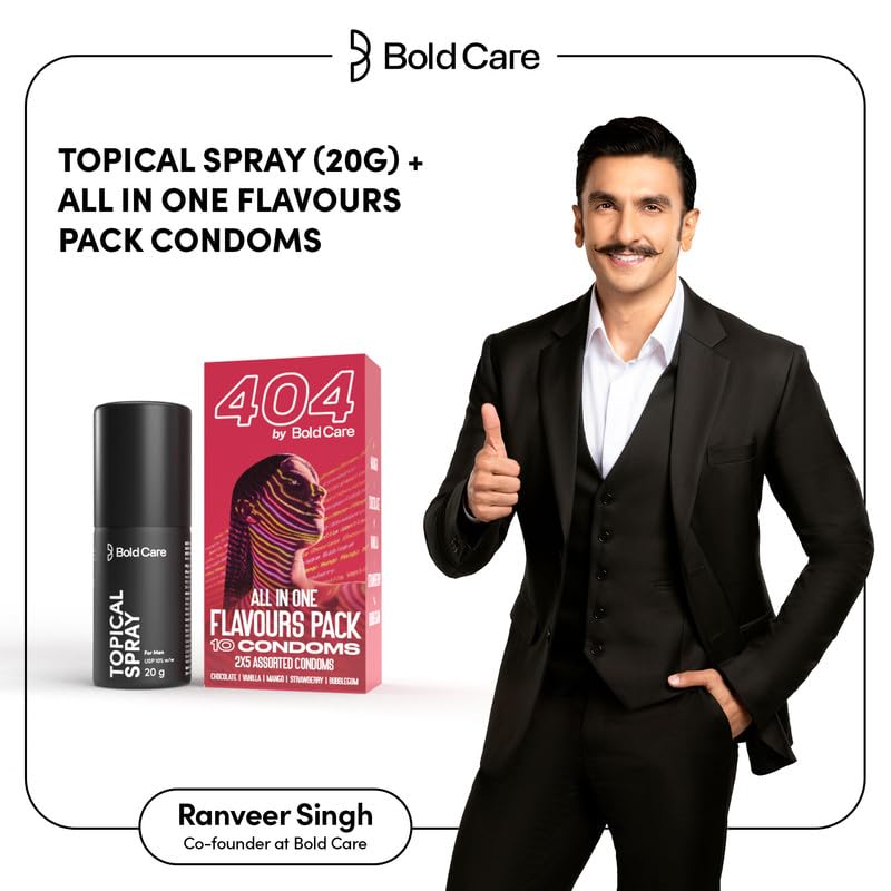 Image of Bold Care EXTEND Non-Transferable Spray for Men (Pack of 1) + Bold Care 404 All-In-One Multi-Flavour Condoms Pack - 2 x 5 Assorted condoms in each pack - (Pack of 10) - Combo