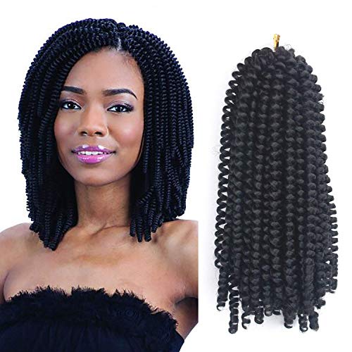 Eerya 4 Pack Spring Twist Crochet Braiding Hair Mini Passion Twist Hair Bomb Twist Crochet Hair Ombre Colors Synthetic Hair Extensions (4 Pack, 1B#)