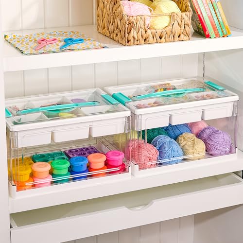 Image of Vtopmart 24 QT Clear Plastic Craft Storage Box with Tray & Dividers, 2 Pack | Art Supply Organizer for Coloring Books, Craft Supplies, Modeling Clay, Molds, Easy Access