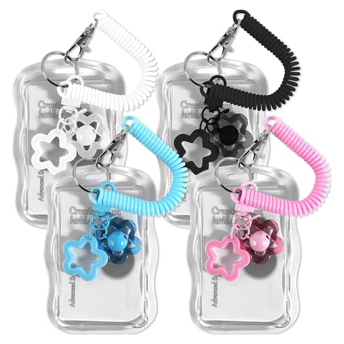 4 Piezas Marco de Fotos Lindo Estilo KPOP con Llavero Porta Photocard Kpop Porta Tarjetas Photocard con Cuerda de Resorte para Tarjetas de Identificación Tarjetas Fotográficas Pases de Autobús
