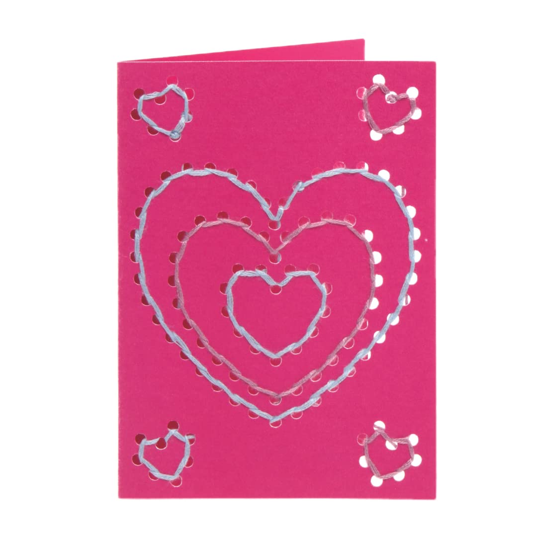 Baker Ross AX715 Heart Threading Cards - Pack of 6, Arts and Crafts for Kids to Sew, Thread and Decorate for Valentine’s Day Cards,White