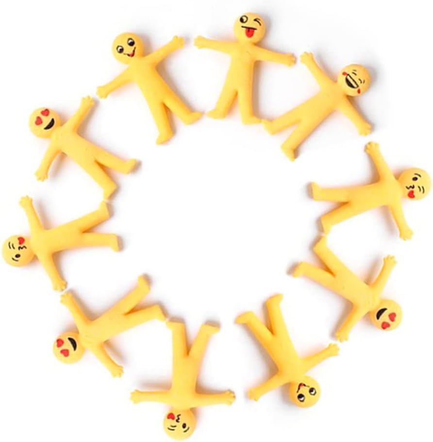 11Pcs Yellow Stretchy Bendable Man, Stress Relief and Anti-Anxiety Squeeze Prop for Sensory Motor Aids Sports