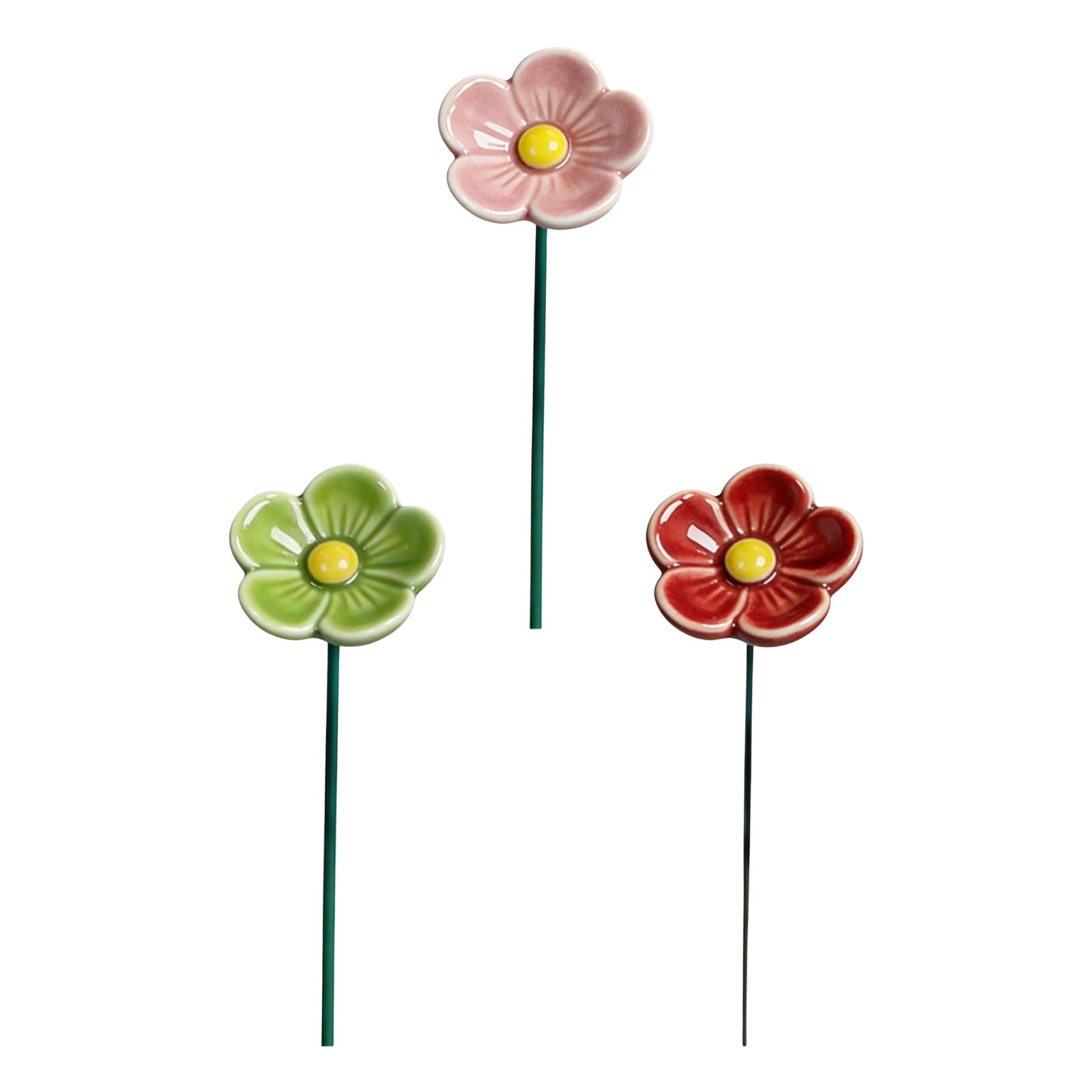 3PCS Ceramics Flowers for Garden Bee Bath and Watering Station, Decorative Stake Bird Feeder Cups for Pollinators and Butterflies, Outdoor Floral Yard Hydration Bowl (Multicolor_B) โ image 1