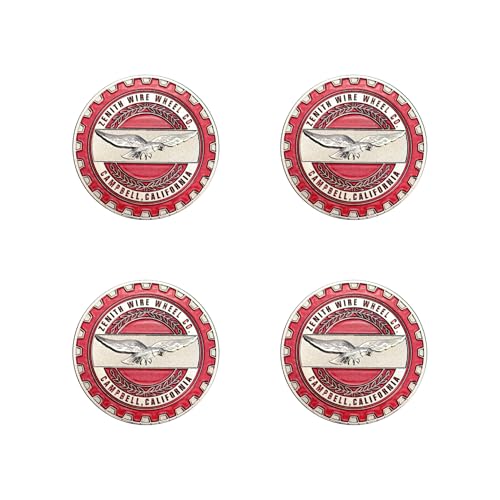 Image of Zenith Chrome & Candy Apple Red Metal Wheel Chip Emblems (Set of 4) | Triple Chrome Plated Solid Metal Emblems, 2.25 inch | for Lowriders w /Cut or Recessed Knock Off Spinner Caps