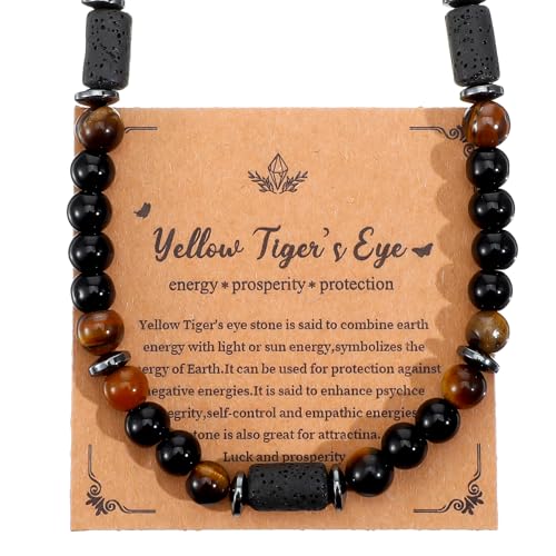 8mm Mens Beaded Necklace, Men's Tiger Eye Stone Bead Necklace Beaded Charm Choker Neck Chain Mens Jewellery Relief Gifts（20.8 Inch）