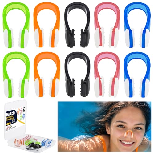 Haikole Swimming Nose Clip 10 Pack Waterproof Silicone Nose Plugs for Adults & Kids (Age 7+) with Storage Case Multi-Color Anti-Slip Clip for Swimming/Surfing (Multicolor)