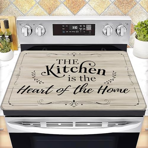 Image of Stove Top Cover for Electric Stove 28 inchx 20 inch, He Kitchen Is The Heart Of The Home Heat Resistant Glass Top Stove Cover Protector, Glass Cooktop Covers, Kitchen Electric Flat Stove Top Covers