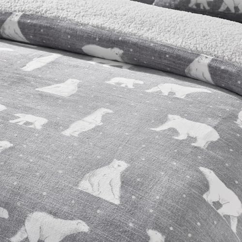 Catherine Lansfield Cosy Polar Bear Soft Sherpa Double Duvet Cover Set with Pillowcases Grey - Image 2