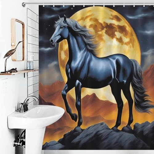 Rideau de douche cheval en tissu polyester imperméable lavable 152x183cm - 6