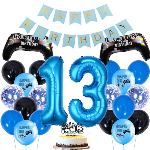 ZWWsullo Guirnalda decorativa de cumpleaños para videojuegos, decoración para niños, 13 controladores de juegos, globos de feliz cumpleaños, guirnalda de pancartas para niños, videojuegos, accesorios