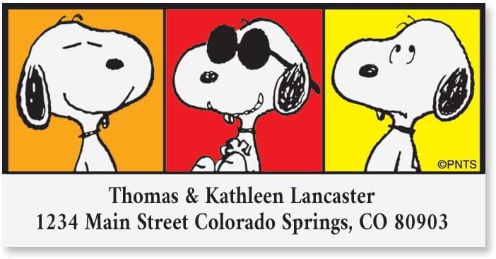 Peanuts Snoopy Portraits Personalized Return Address Labels – Set of 144, Large, Self-Adhesive, Flat-Sheet Labels, by Colorful Images