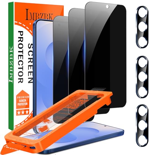 IMBZBK [Auto-Dust Removal] 3 Pack Privacy Screen Protector for Samsung Galaxy S25 [Phone Case Friendly] 3 Anti Spy Tempered Glass Camera Lens Protector Accessories Military Grade Shatterproof