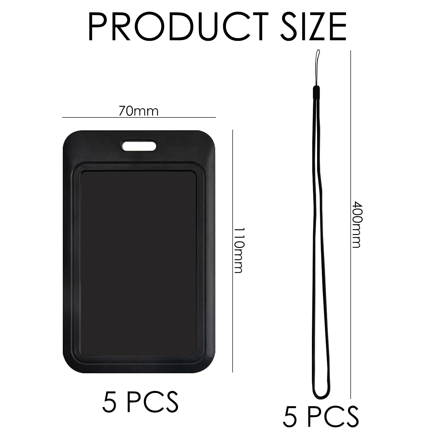 OAAO 5 Black Card Holders + 5 Black Lanyards, Multi-Functional Card Holder, Suitable for Id Cards Meal Cards - Image 2