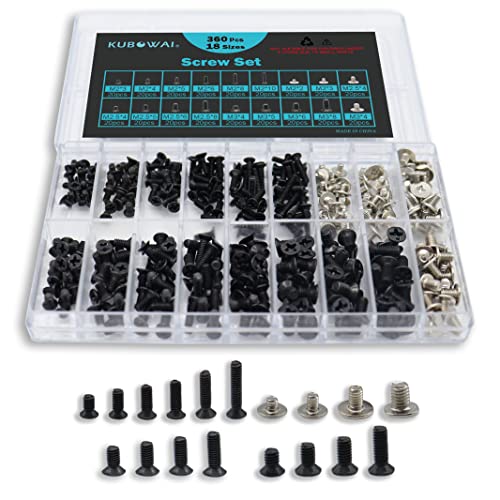 KUBOWAI Juego de Tornillos para Computadora Portátil 360 ​​Piezas, para Accesorios de Reparación de Computadora Portátil, M2/M2.5/M3 (18 Tamaños)