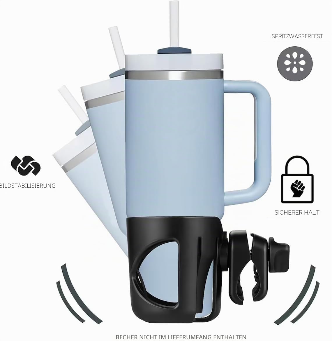 Getränkehalter kompatibel mit Stanley Quencher H2.0 30 oz (0,89 L) & 40 oz (1,18 L) und IceFlow 20 oz (0,59 L) & 30 oz – Schwarz