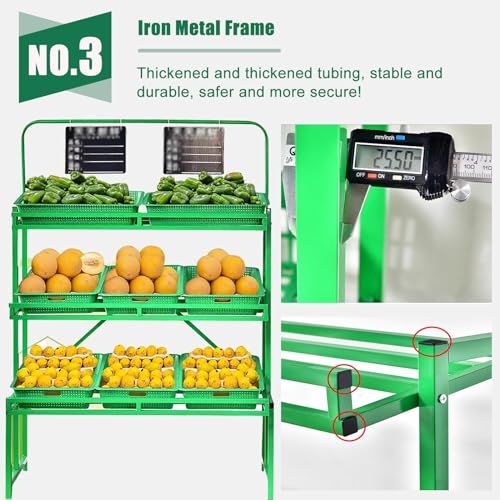 Commercial Supermarket Display Stand Large 3 Layer Commercial Fruit & Vegetable Retail Displays Shelf, Multi-Layer Supermarket Shelf with Baskets, Onions Potatoes Produce Organizer Shelf
