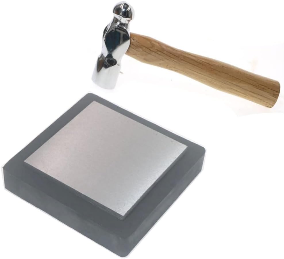Steel Bench Block Flat Anvil Jewelers Tool with Rubber Block and Stamping Hammer for Jewelry Repairing, Metal Stamping