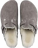 Birkenstock Women's Boston Clog, Stone Suede Shearling, 40 N EU
