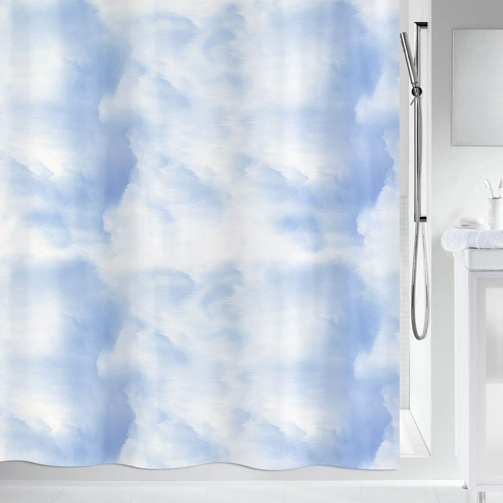 Spirella Anti-Schimmel Duschvorhang 'Wolke' - 180x200 Cm, Weiß/blau, Waschbar Bei 40°C