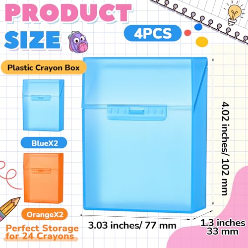 Image of Clabby 4 Pcs Clear Plastic Crayon Boxes Hold 24 Count, Blue,Orange