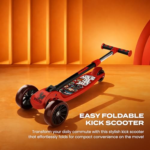 Image of TALIO Kids Kick Scooter for 2-5 Years Boys Girls, Foldable 3 Wheels Kids Scooter with 4-Adjustable Heights, Skate Scooter Capacity 30kg, BIS Certified (Red & Black) (GK-101 /02)