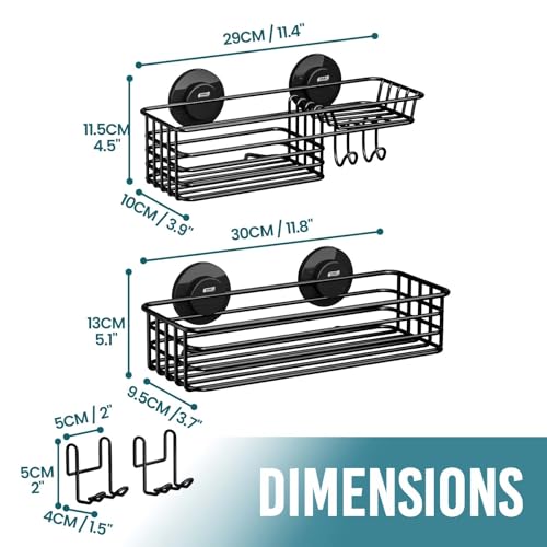 Image of TAILI Shower Caddy Suction Cup 2 Pack with Hooks & Soap holder, Black