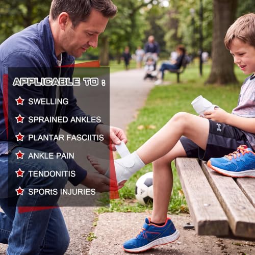 Image of Honoson 2 Pcs Ankle Brace Kid Ankle Support Youth Neoprene Lace up Compression Sleeve Foot Brace Stabilizer with Adjustable Strap for Sport Sprained Plantar Fasciitis Achilles Tendonitis(White,S)