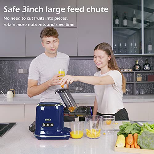 Slow Juicer, ORFELD Cold Press Juicer with 90% Juice Yield & Purest Juice, Easy Cleaning & Quiet Motor Masticating Juicer Machines for Vegetables and Fruits (Blue) - Thumbnail 7