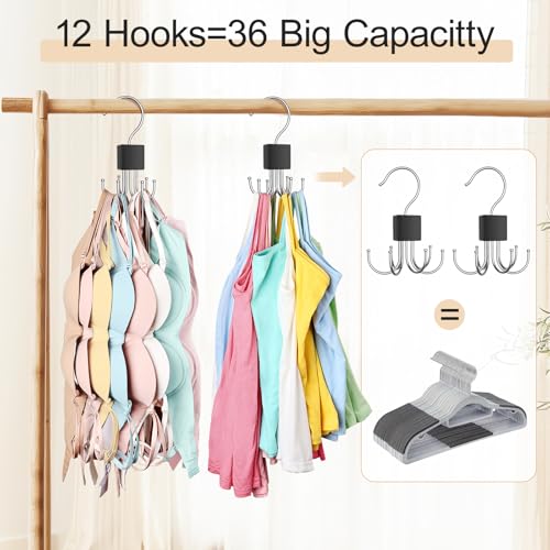 2 Pack Tank Top Hanger, Bra Hangers for Closet Organizer Max 36 Storage Capacity, Space Saving 360°Rotatable Metal Bra Organizer, Closet Organizers and Storage for Tank Top, Bras, Scarf, Purse etc. - Image 3