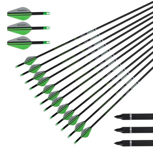 LWANO 32' Archery Hunting Arrows 100% Pure Carbon Fiber Arrows with 12 Pack Shaft 350 Spine Removable Tips for...