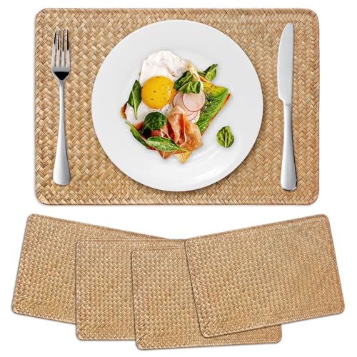 4 Stück Rechteckige Geflochtener Tischsets aus Natürliche Seegras,...