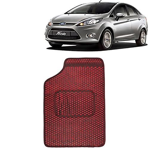 Image of Kingsway Dotted Design Car Floor Foot Mats Universal Fit for Ford Fiesta, Model Year : 2011-2021, Water and Dustproof, Color Red, Set of 5 Pieces