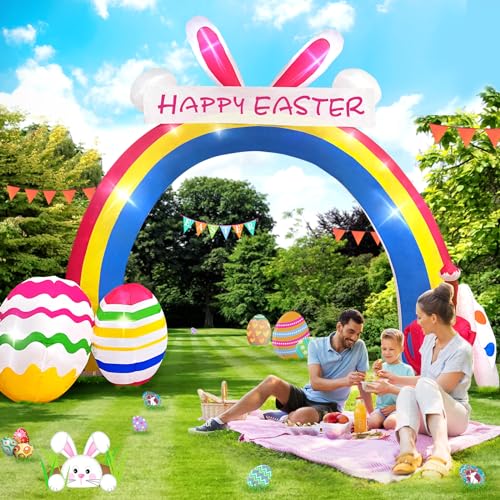 Danxilu 10 FT Easter Inflatables Decorations, Bunny Inflatable Rainbow Archway with LED Lights Blow Ups Yard Decoration for Holiday Party Indoor Outdoor Garden Lawn Décor by Danxilu - Image 4