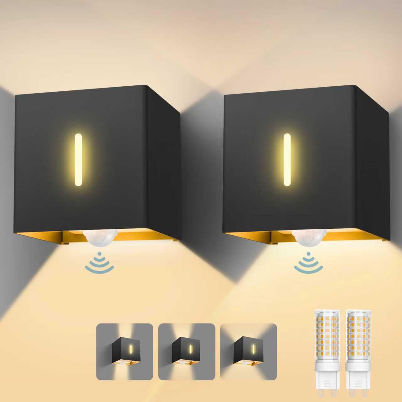 brightower LED Außenwandleuchte Außenlampe mit Bewegungsmelder,3000K Wandlampe mit Austauschbarer G9 IP54,Aluminium Wandleuchte Außen Einstellbar Abstrahlwinkel für Garten Eingang