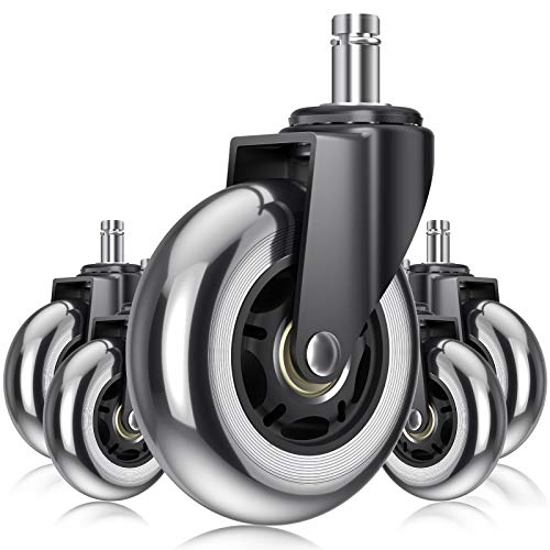 Office Chair Wheels, 11mm Office Chair Caster Wheels, Heavy Duty Replacement Chair Wheels(Set of 5), Rollerblade Rubber Wheels for Office Chair for Hardwood Floor Carpet, Universal Fit 7/16in