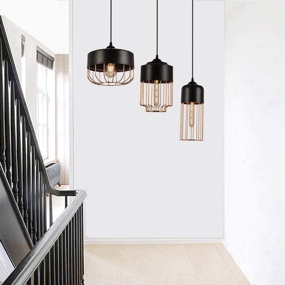 THKSGIV Pendant Lights V intage Industrial Light with Metal Cage Shade Contemporary Black Gold Hanging Ceiling Lighting Fixture,Chandelier