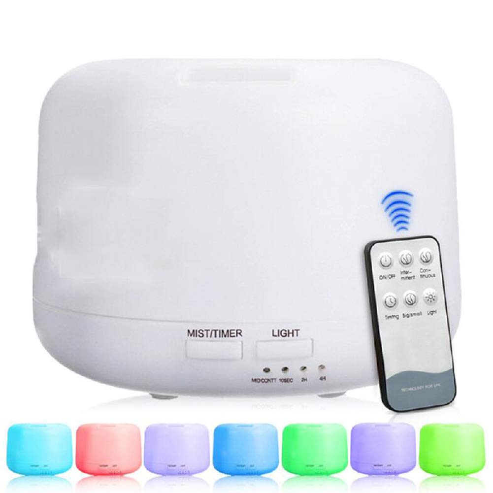 XRX Dyfuzor zapachowy, pilot zdalnego sterowania, lampa zapachowa, tłumik ultradźwiękowy, 300 ml, dyfuzor olejków eterycznych, 7 kolorów, światła LED, bez wody, automatyczne zamykanie, biały