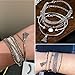 17IF 18 Pcs (6 Pack) Silver Bracelets Set for Women Boho Aesthetic Layered Stackable 14K Bangle Adjustable Cuff Grunge Italian Cuban Charm Chunky Simple Layering Bracelet Jewelry