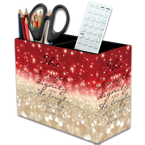 Trousse à crayons rouge pailleté Proverbes 31-25 pour une table bien rangée