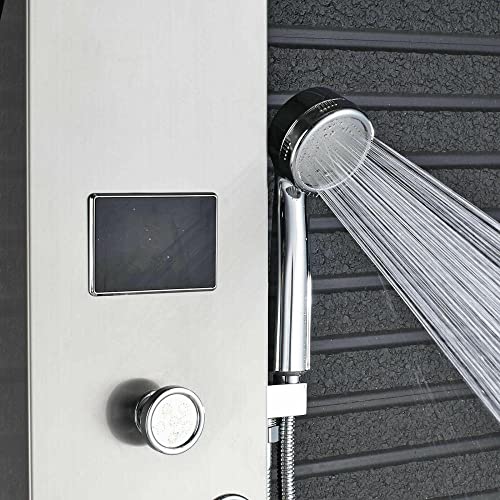 Sistema de columna de ducha con panel LED de lluvia y cascada, masaje con cuerpo de acero inoxidable y jets de agua miniatura 3