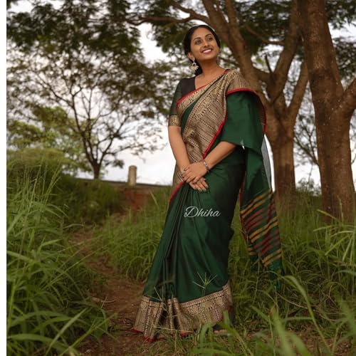 Image of Narayanpet Pure Cotton Saree for Women | Preethika Big Border Saree with Running Blouse | Tassels | Handloom Weave