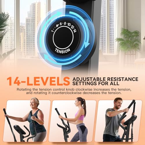 Image of ANCHEER Elliptical Exercise Machine for Home, Ultra-Quiet 15dB Magnetic Elliptical Trainer, 14 Resistance Levels, 15.5 inch Stride, 500 LB Capacity, Real-Time Workout Tracking Monitor, 95% Pre-Assembled