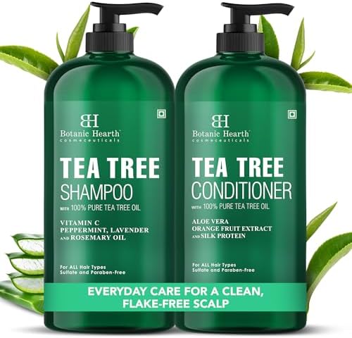 Botanic Hearth Tea Tree Shampoo and Conditioner Set - Nourishing Hair Care with Tea Tree Oil, Peppermint, and Lavender 16Fl oz each