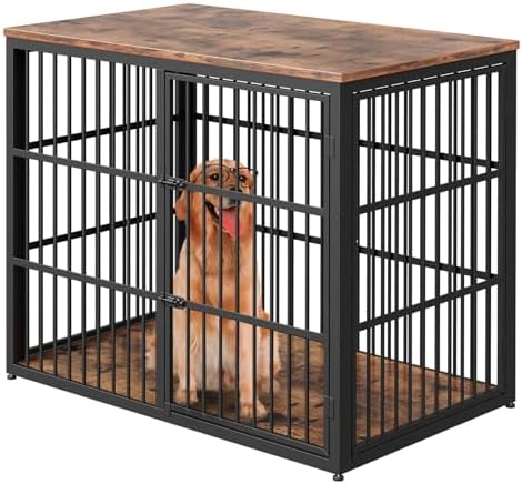 48" XXL Dog Crate Furniture, 3-Door Heavy Duty Indoor Kennel, Bro...