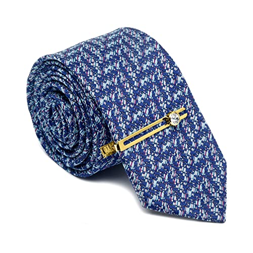 Image of LOUIS STITCH Mens Silk NeckTie Golden Tiepin Gift Combo Set With Pocket Square Cufflinks Brooch Tie Golden Tiepin (Suit Accessories) (Britain)