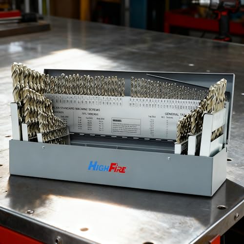 Image of HIGHFIRE 115 PCS All M35 HSS Cobalt Drill Bit Set, Twist Jobber Drill Bits Set, 135-Degree Split Point, Fractional 1/16"-1/2", Letter A - Z, Wire #1 - #60 with Metal Indexed Storage Case